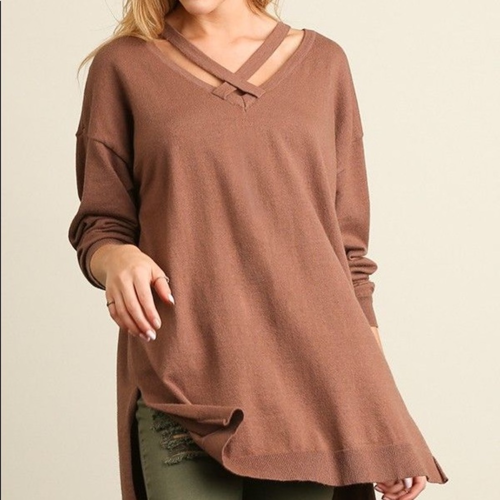Umgee Brown Criss Cross Sweater